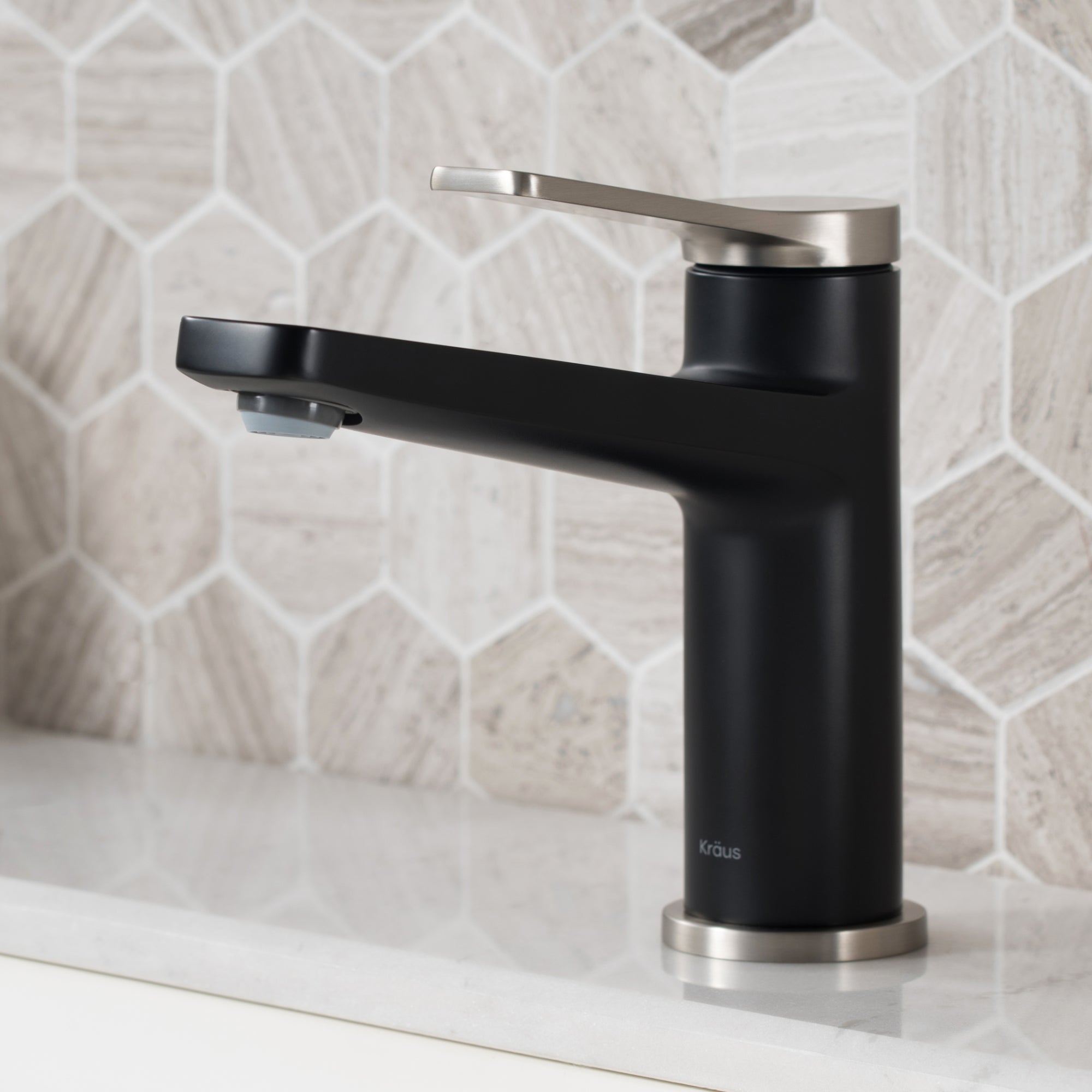 KRAUS Indy Single Handle Bathroom Faucet in Spot Free Stainless Steel/Matte Black