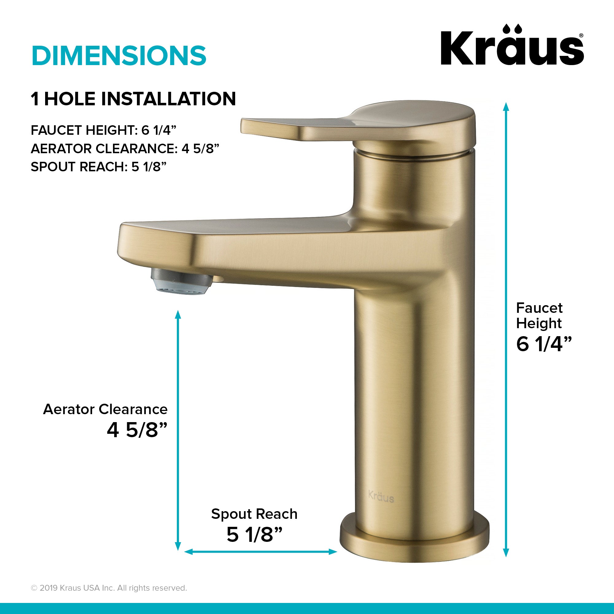 KRAUS Indy Single Handle Bathroom Faucet in Brushed Gold