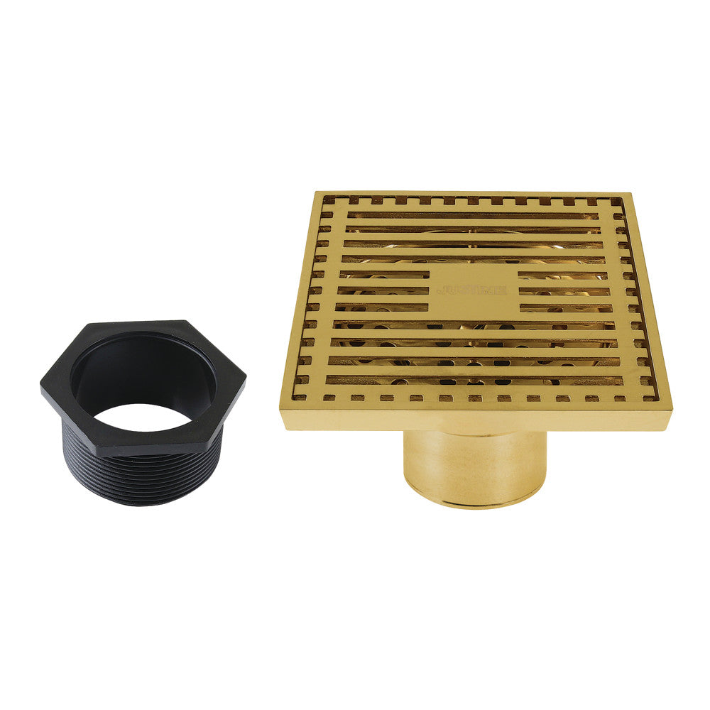4" Brass Square Grid Shower Drain with Flange and Hair Trap-DirectSinks