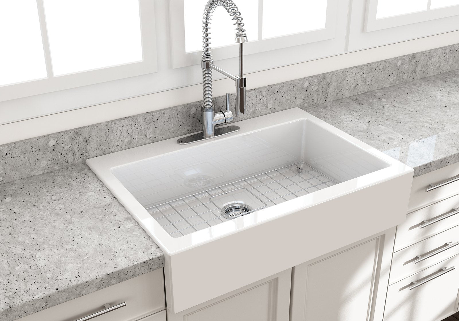 Bocchi Nuova 34" Top Mount Retrofit Farmhouse Sink - Gloss White