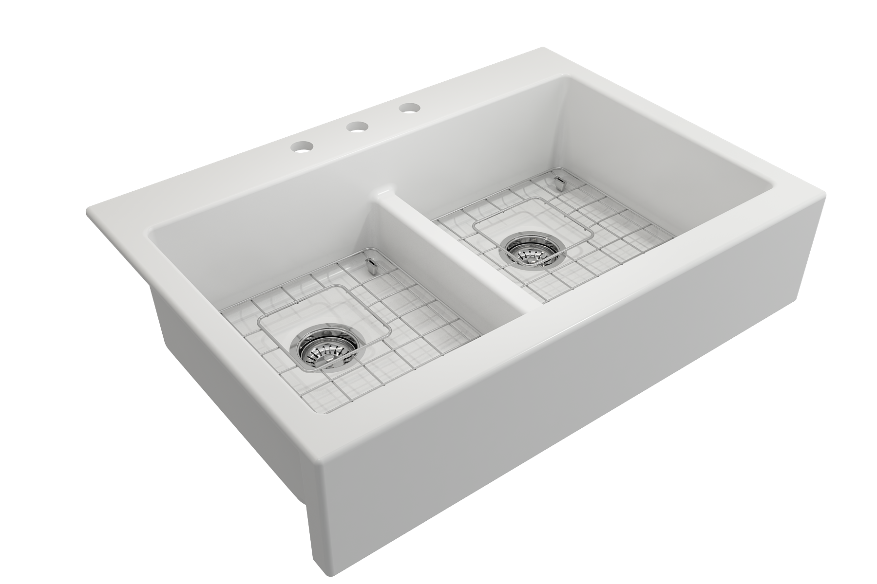 Bocchi Nuova 34" Double Bowl Top Mount Retrofit Farmhouse Sink - Gloss White