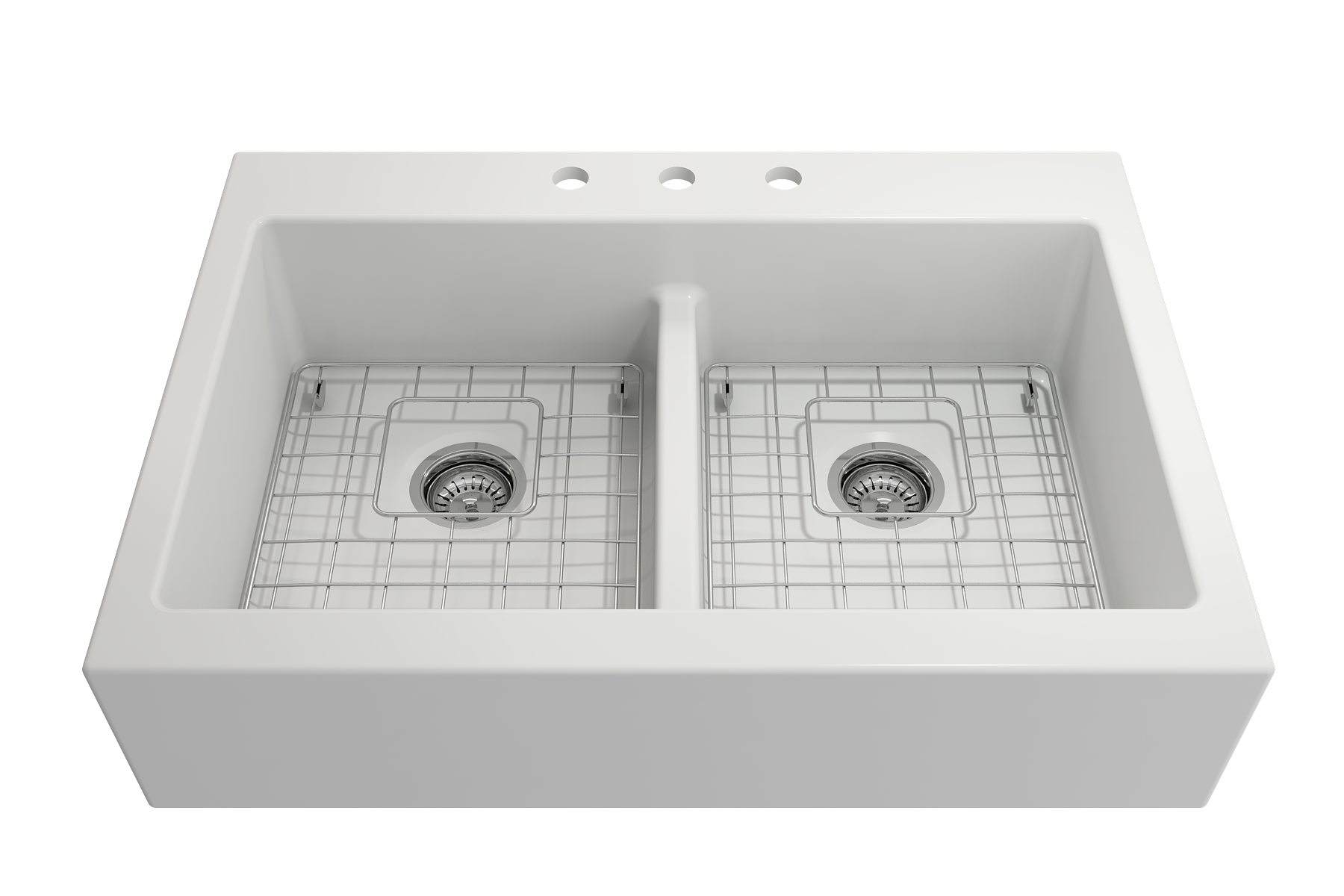 Bocchi Nuova 34" Double Bowl Top Mount Retrofit Farmhouse Sink - Gloss White