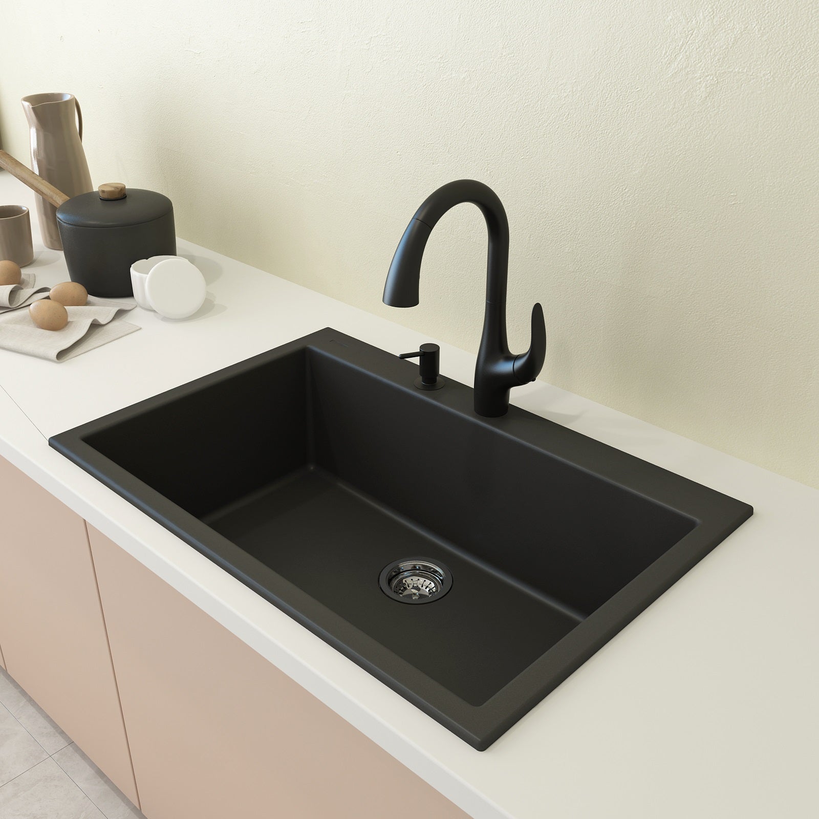 Bocchi Matte Black Composite 33" Single Bowl Kitchen Sink