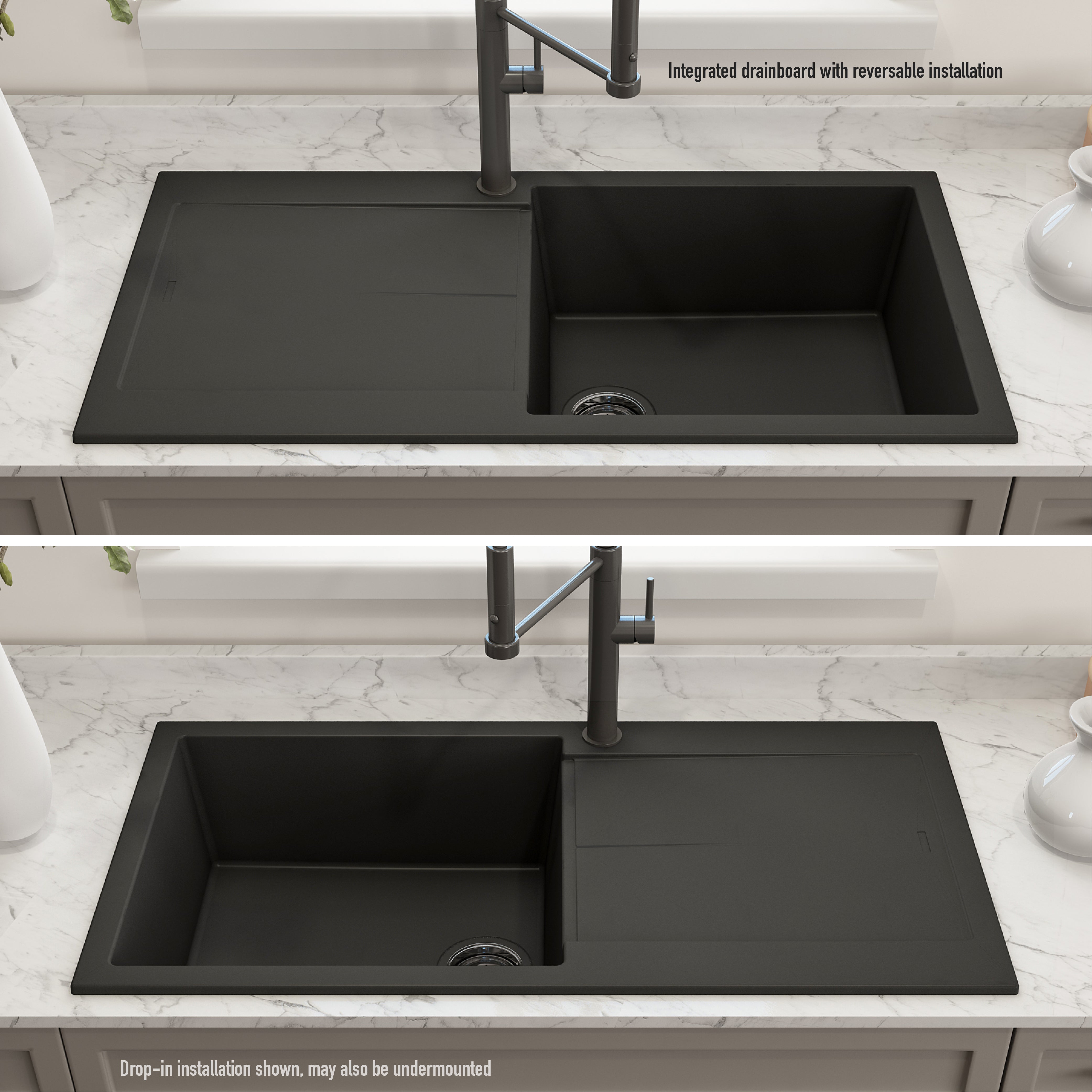 Bocchi 20" Dual-Mount Composite Kitchen Sink with Drain Board in Matte Black