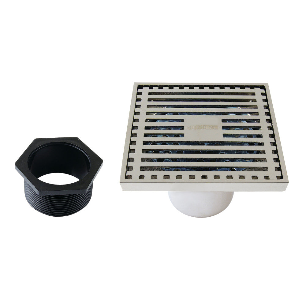 4" Brass Square Grid Shower Drain with Flange and Hair Trap-DirectSinks