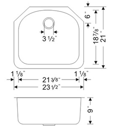 Wells Sinkware 24" 18-Gauge Undermount D-shaped Single Bowl Stainless Steel Kitchen Sink