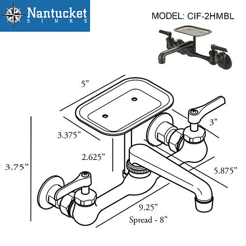 Nantucket Sinks Matte Black Wall Mount Utility Faucet with Soap Dish