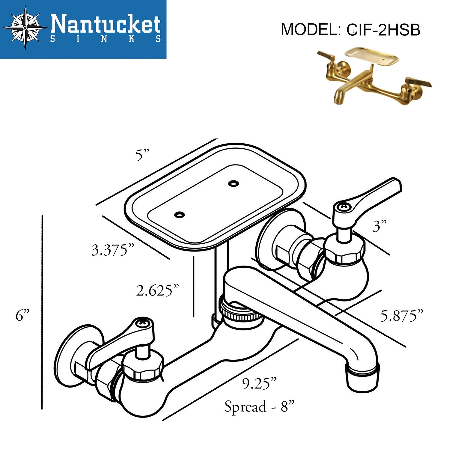 Nantucket Sinks Satin Brass Wall Mount Utility Faucet with Soap Dish