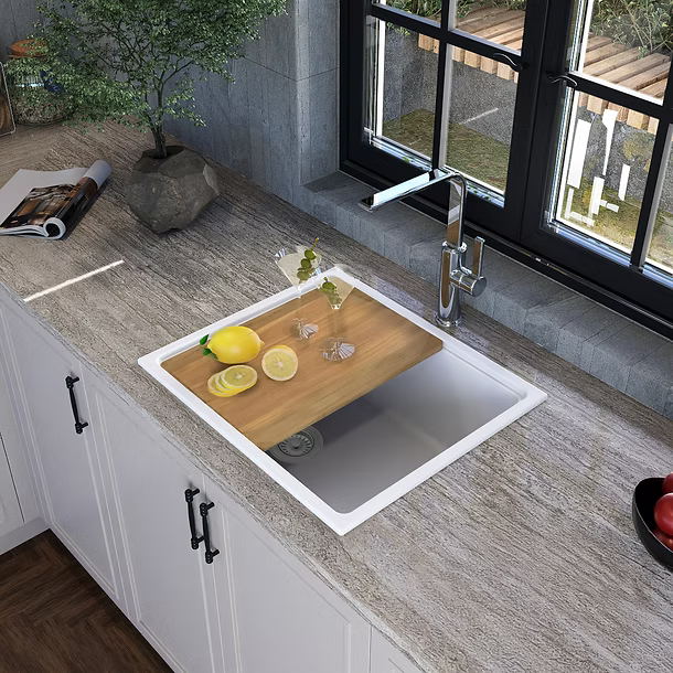 22" Granite Composite Dualmount Workstation Sink in White