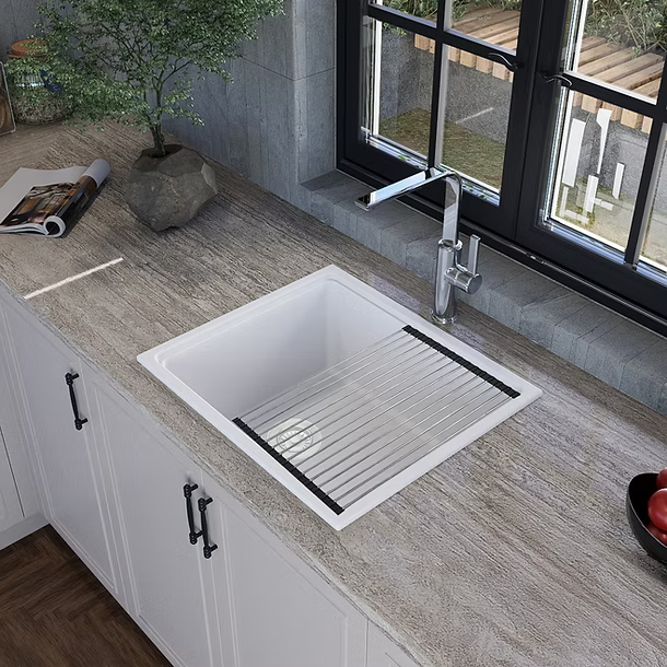 22" Granite Composite Dualmount Workstation Sink in White