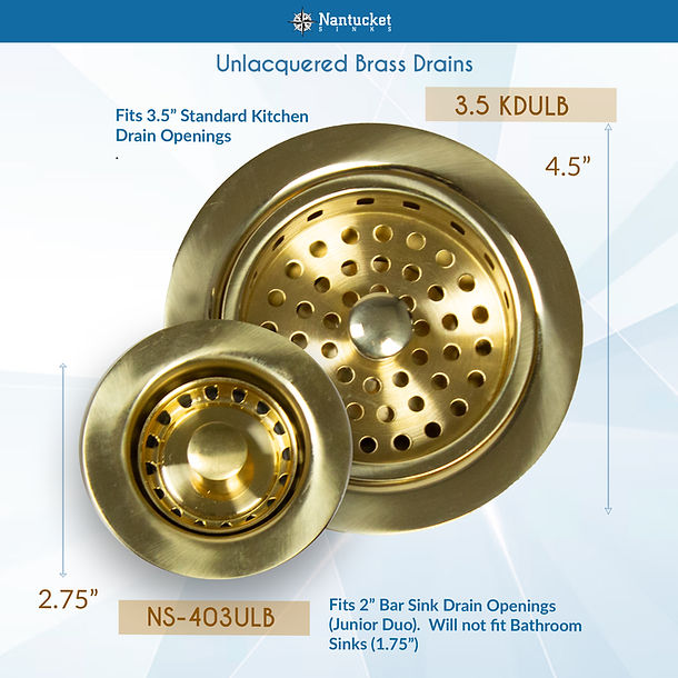 Nantucket Sinks 2 3/4" Bar Sink Drain in Unlacquered Brass-DirectSinks