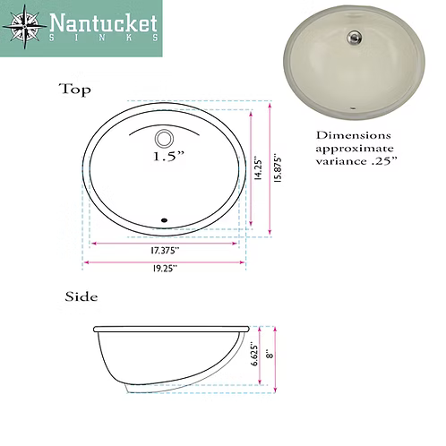 Nantucket Sinks 19" x 16" Undermount Ceramic Sink
