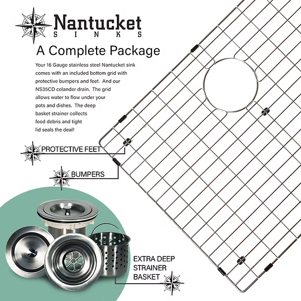 Nantucket Sinks SR3218-16 - 32" Pro Series Single Bowl Undermount Small Radius Corners Stainless Steel Kitchen Sink