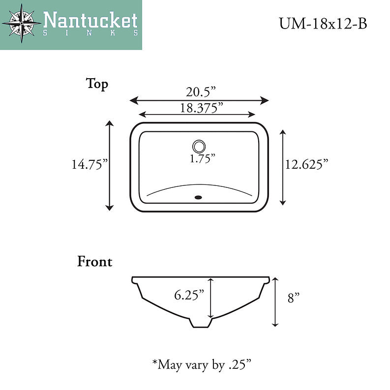 Nantucket Sinks 18" x 12" Undermount Ceramic Sink