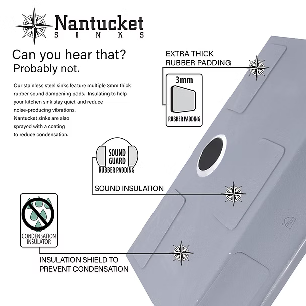 Nantucket Sinks SR3218-16 - 32" Pro Series Single Bowl Undermount Small Radius Corners Stainless Steel Kitchen Sink