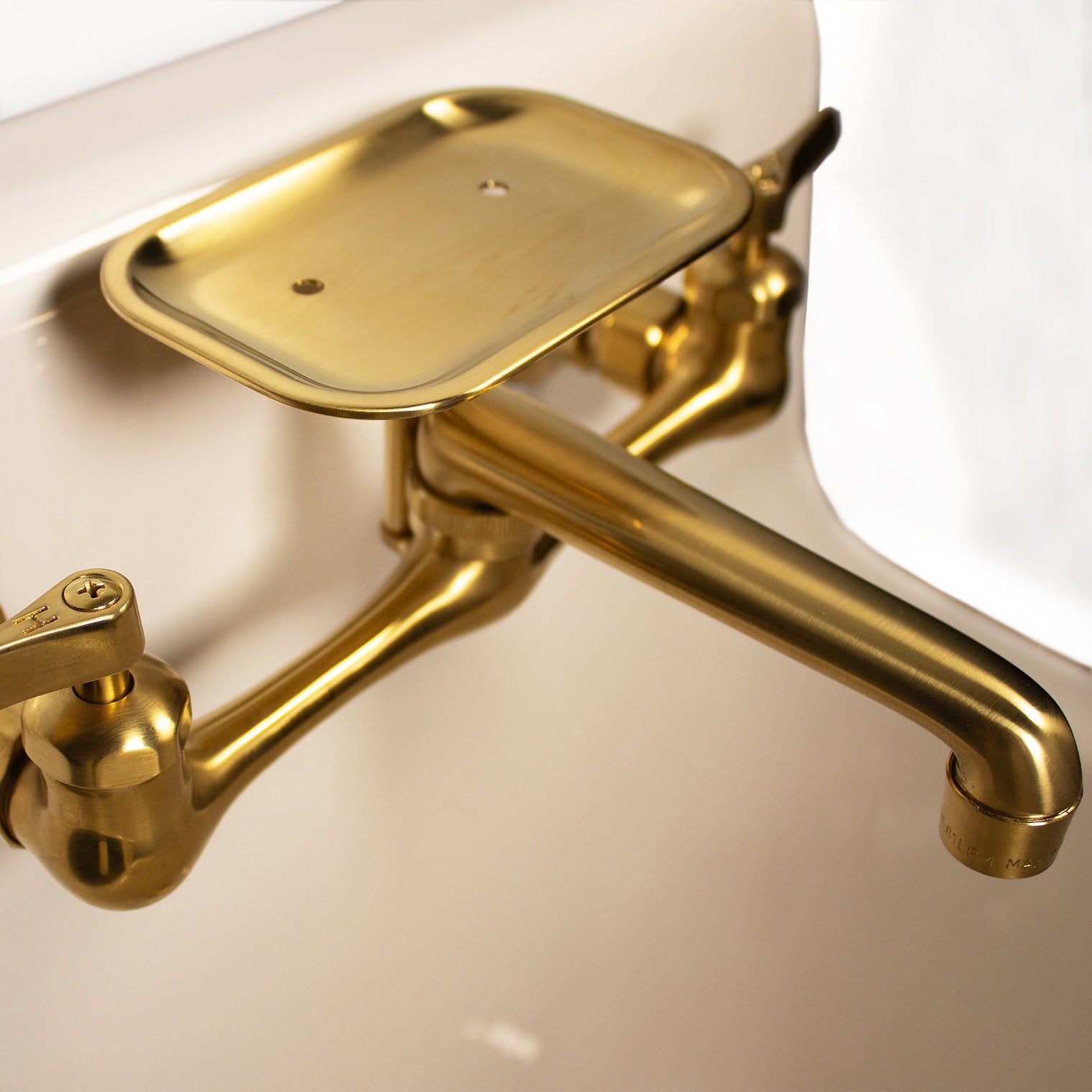 Nantucket Sinks Satin Brass Wall Mount Utility Faucet with Soap Dish