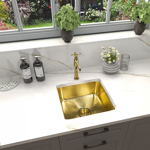 Matte Finish Hammered Brass 17" Undermount Bar Sink