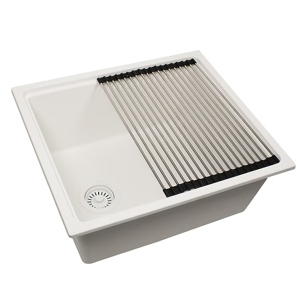 22" Granite Composite Dualmount Workstation Sink in White