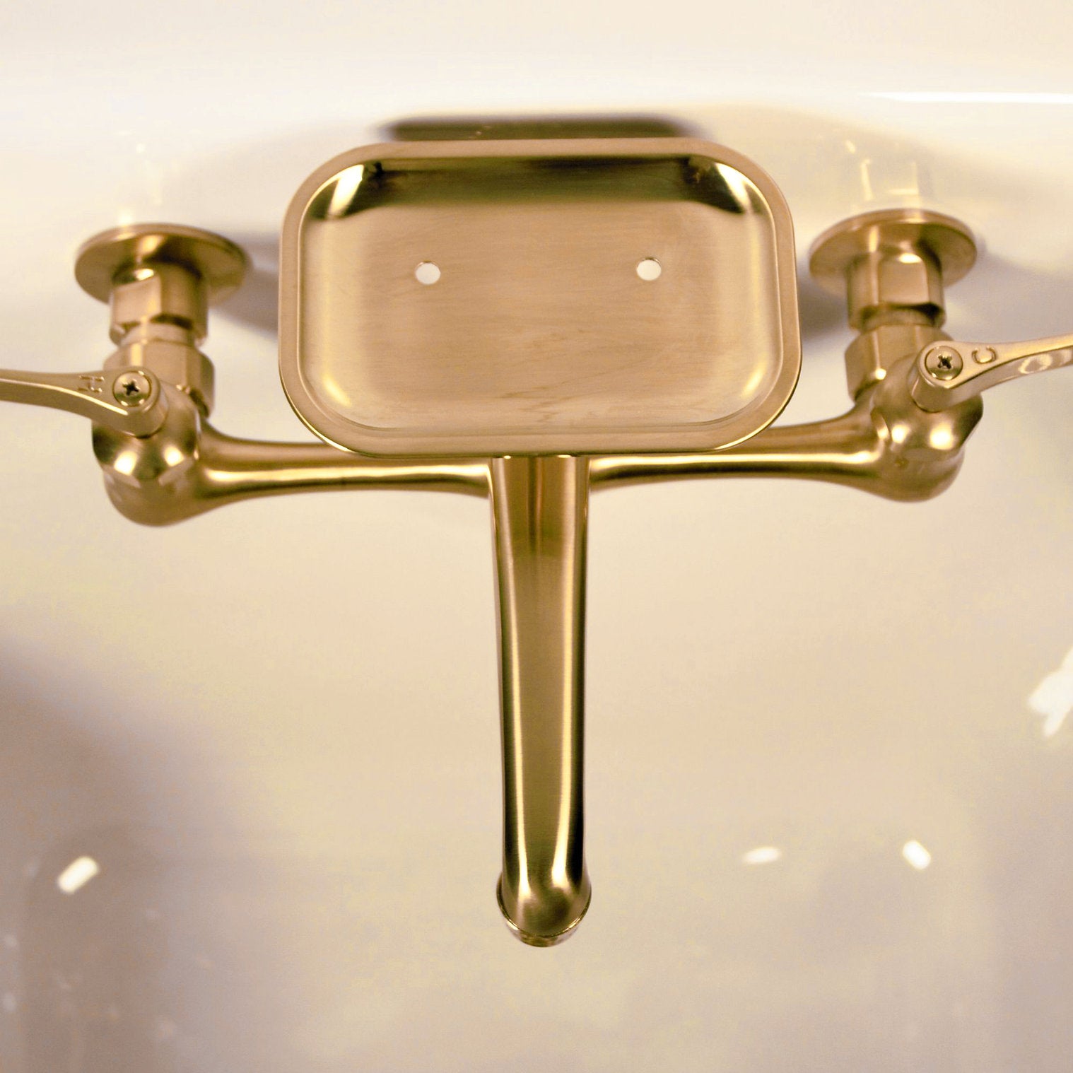 Nantucket Sinks Satin Brass Wall Mount Utility Faucet with Soap Dish