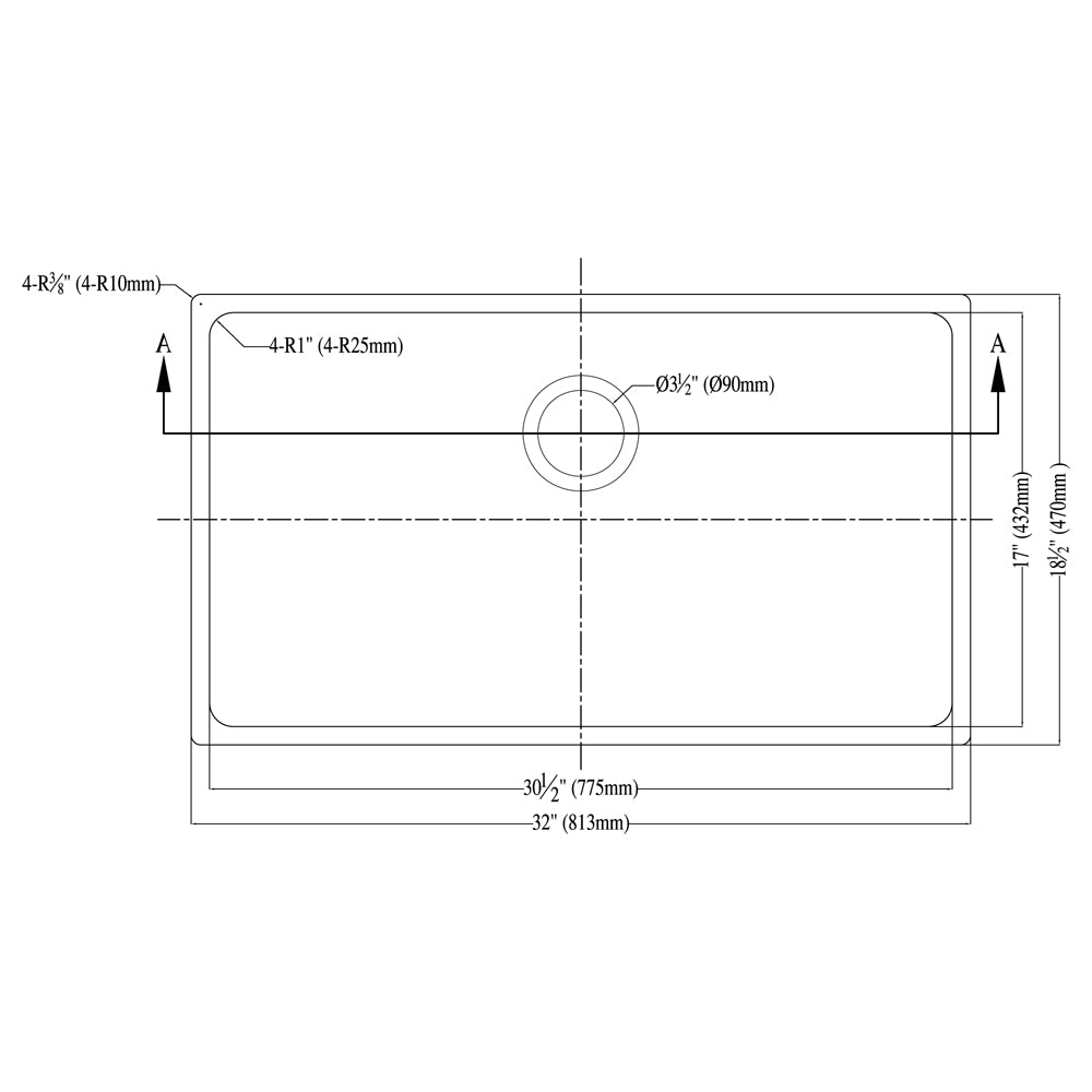 32" Undermount 16 Gauge Single Bowl Stainless Steel Kitchen Sink