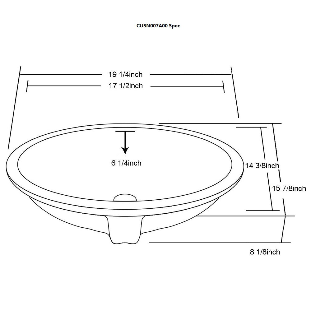 Under Counter Oval Ceramic Basin with Overflow