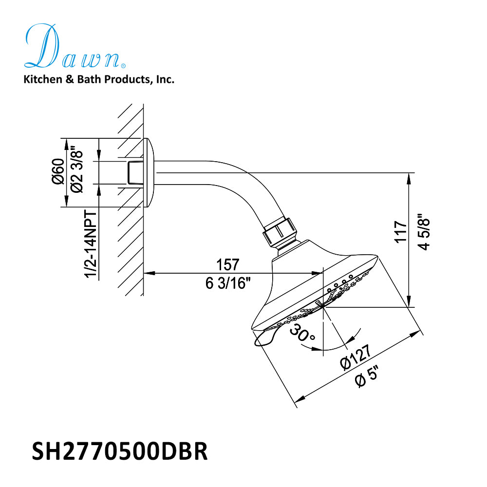 Shower Arm with 5-Jet Showerhead