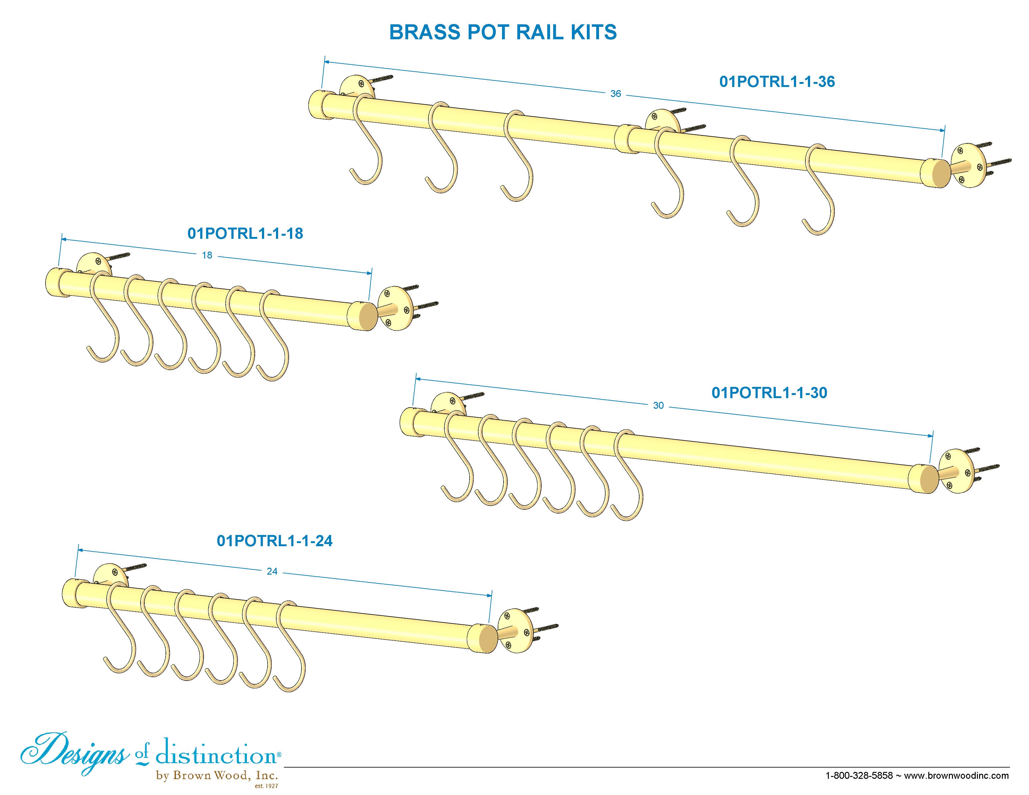 Satin Brass Pot Rail Hanger Kit with Knurled Brackets