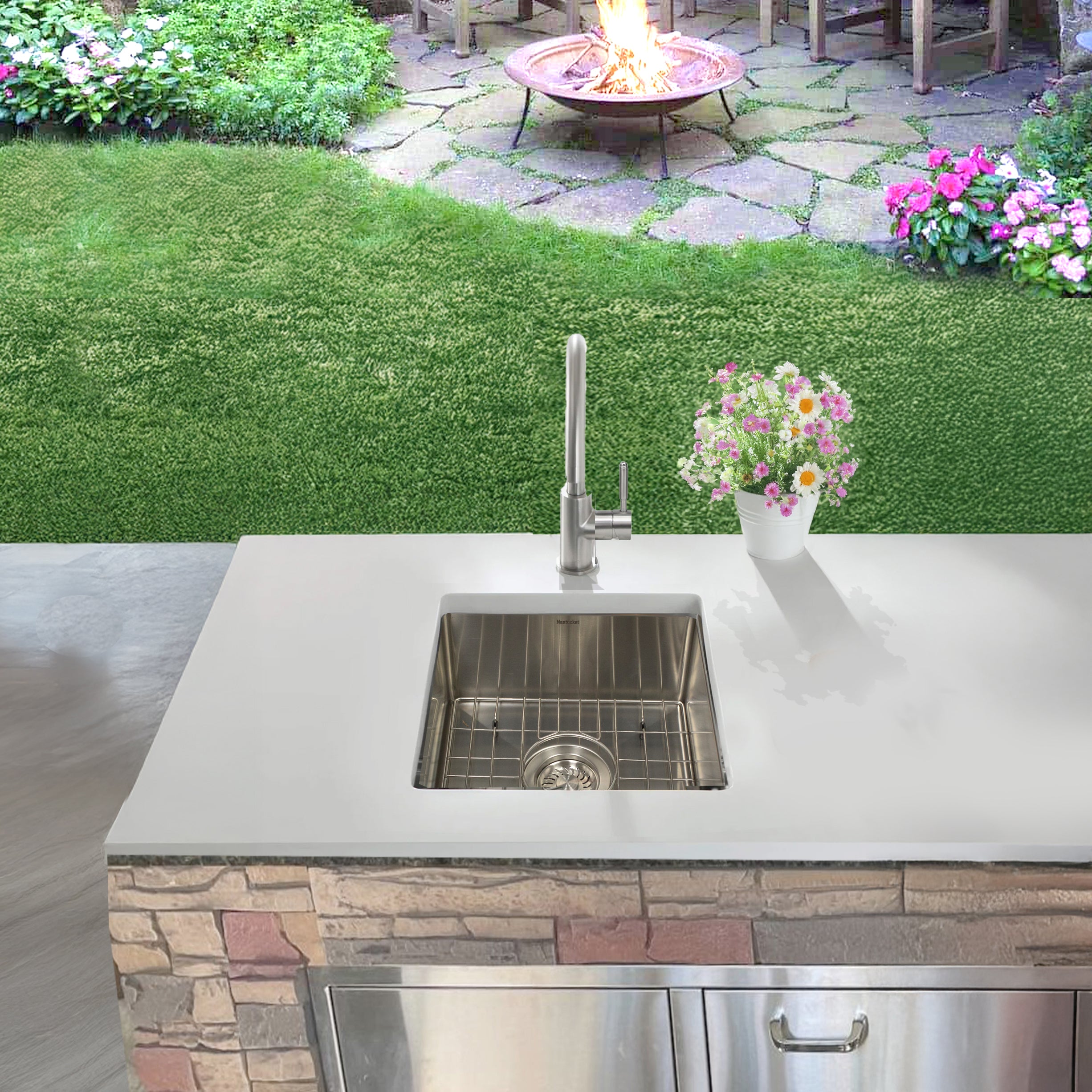 15" Square Marine-Grade Stainless Outdoor Undermount Prep Sink