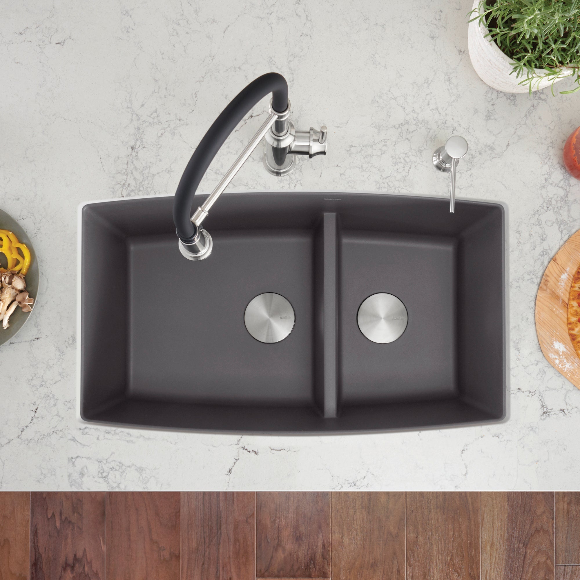 BLANCO Performa 32" SILGRANIT Low Divide Double Bowl Kitchen Sink-DirectSinks