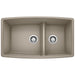 BLANCO Performa 32" SILGRANIT Low Divide Double Bowl Kitchen Sink in Truffle