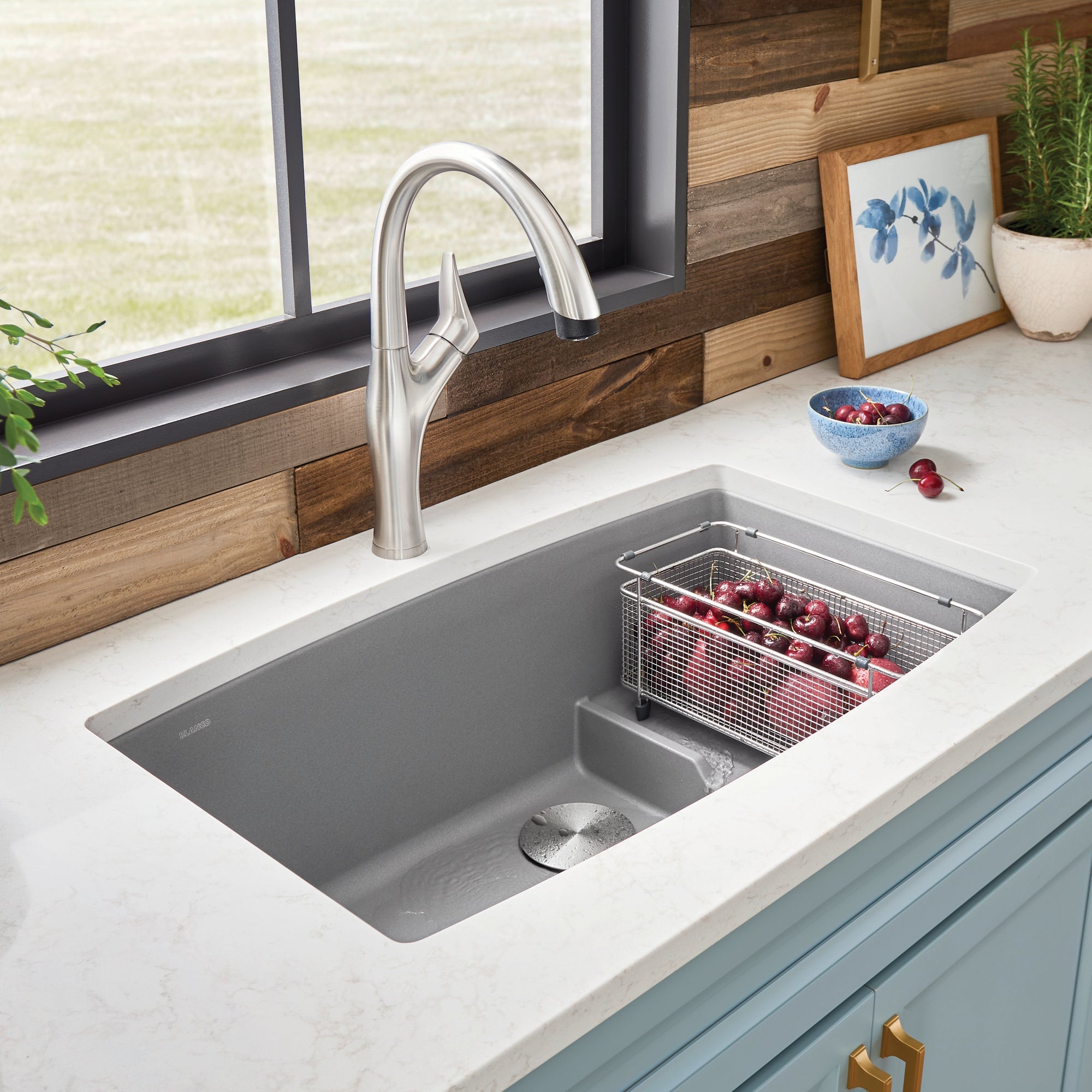 BLANCO Performa Cascade 32" SILGRANIT Undermount Kitchen Sink with Colander-DirectSinks