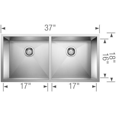 BLANCO Precision 37" Zero Radius Equal Double Bowl Kitchen Sink-DirectSinks