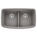 BLANCO Valea 32" SILGRANIT Low Divide Equal Double Bowl Kitchen Sink in Metallic Gray
