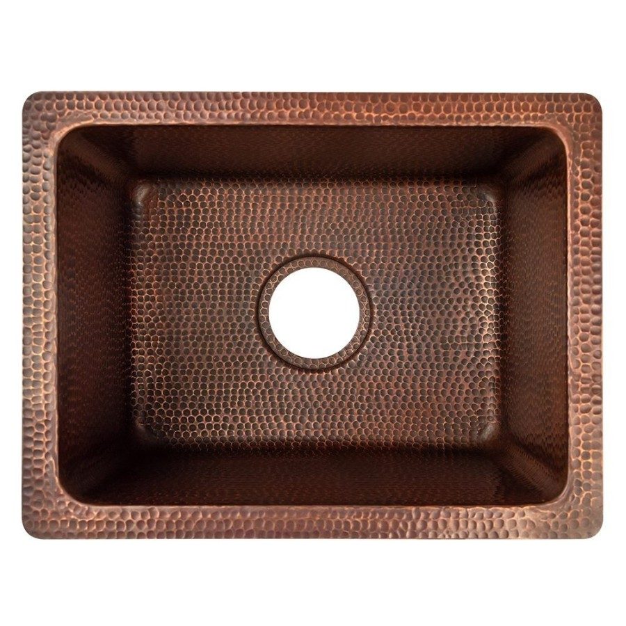 17" Rectangle Hammered Copper Bar Prep Sink with 3.5" Drain Opening