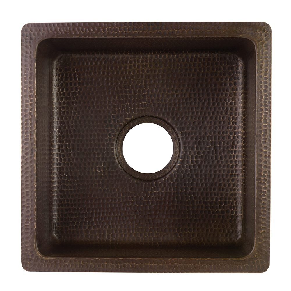 Premier Copper Products 16" Square Hammered Copper Bar/Prep Sink with 3.5" Drain Opening