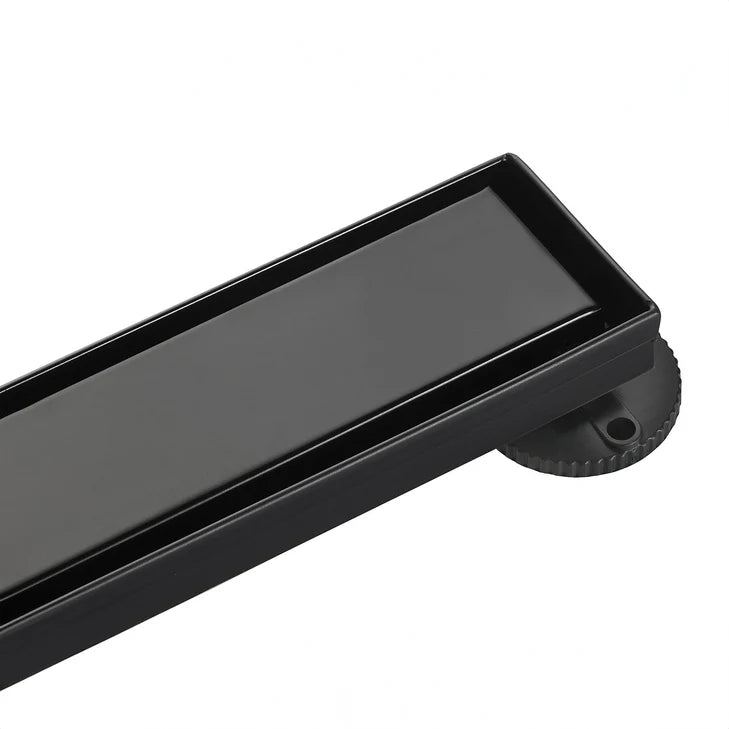 48" Stainless Steel Linear Shower Drain with Tile Insert & Flat Grate in Matte Black-DirectSinks