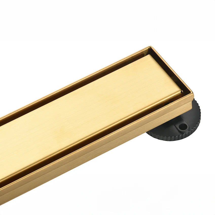 48" Stainless Steel Linear Shower Drain with Tile Insert & Flat Grate in Brushed Brass-DirectSinks