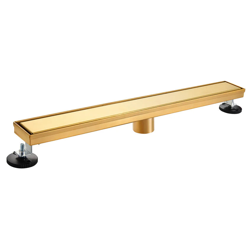 48" Stainless Steel Linear Shower Drain with Tile Insert & Flat Grate in Brushed Brass-DirectSinks