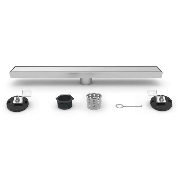 32" Stainless Steel Linear Shower Drain with Tile Insert & Flat Grate in Brushed Nickel-DirectSinks
