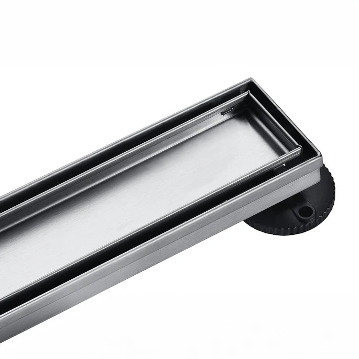 32" Stainless Steel Linear Shower Drain with Tile Insert & Flat Grate in Brushed Nickel-DirectSinks