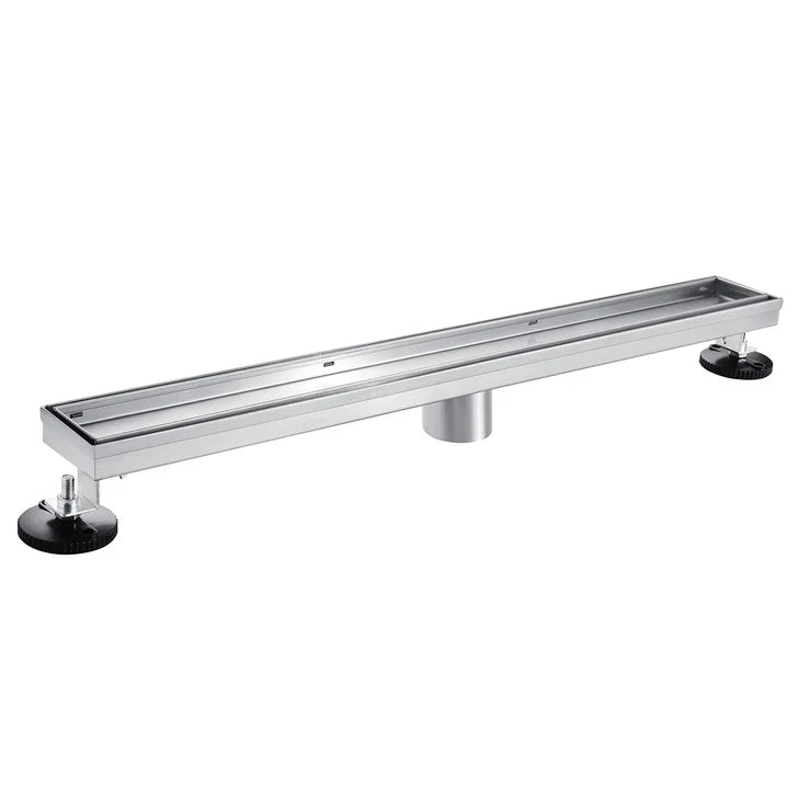 28" Stainless Steel Linear Shower Drain with Tile Insert & Flat Grate in Brushed Nickel-DirectSinks