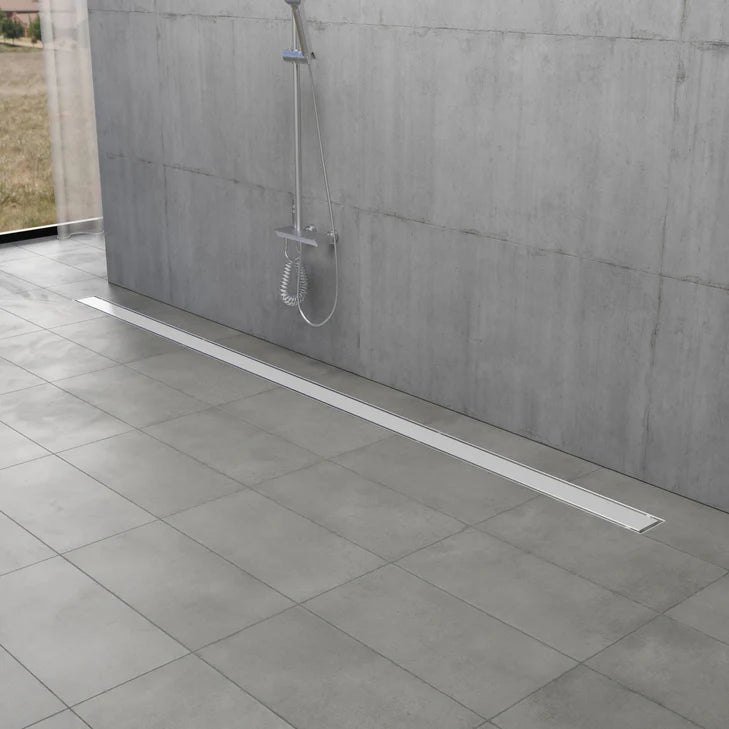 32" Stainless Steel Linear Shower Drain with Tile Insert & Flat Grate in Brushed Nickel-DirectSinks