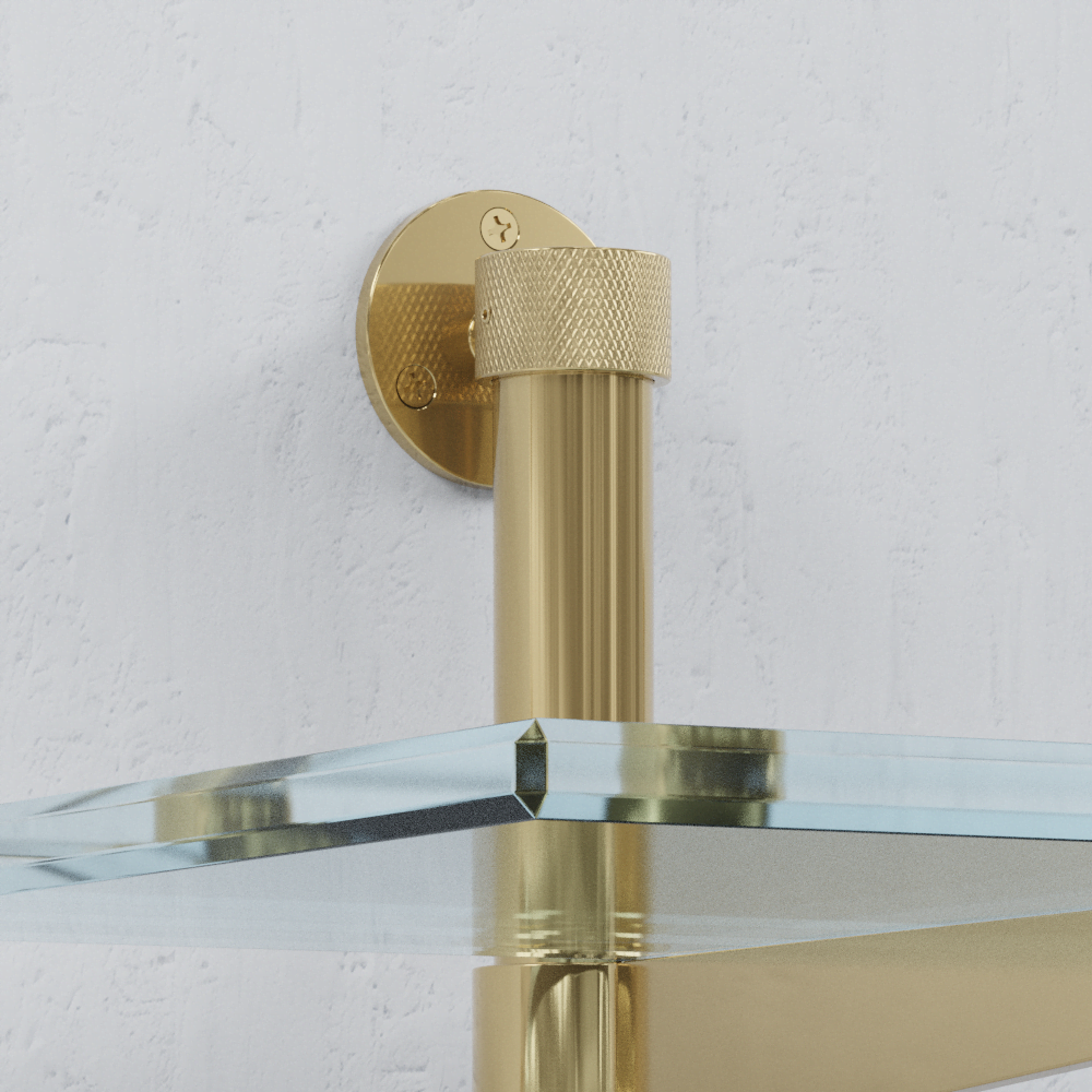 Cantilever Bistro Shelving in Satin Brass with Knurled Connectors