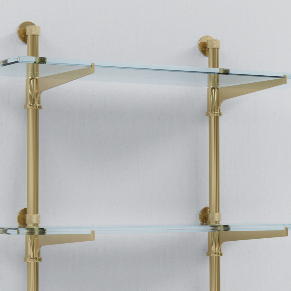 Cantilever Bistro Shelving in Satin Brass with Knurled Connectors