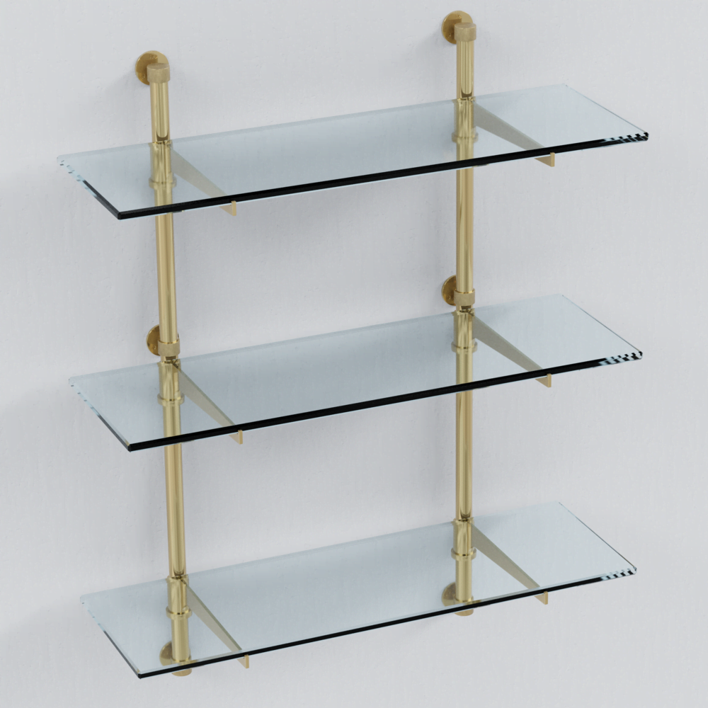 Cantilever Bistro Shelving in Satin Brass with Knurled Connectors