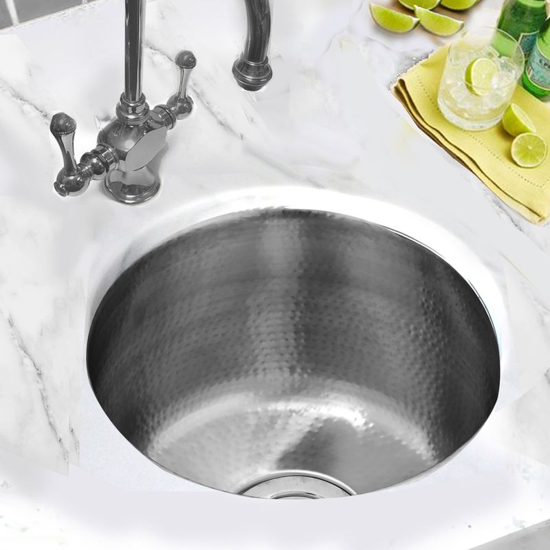 Nantucket Sinks 15" Hand Hammered Round Stainless Steel Bar Sink Satin Matte Finish