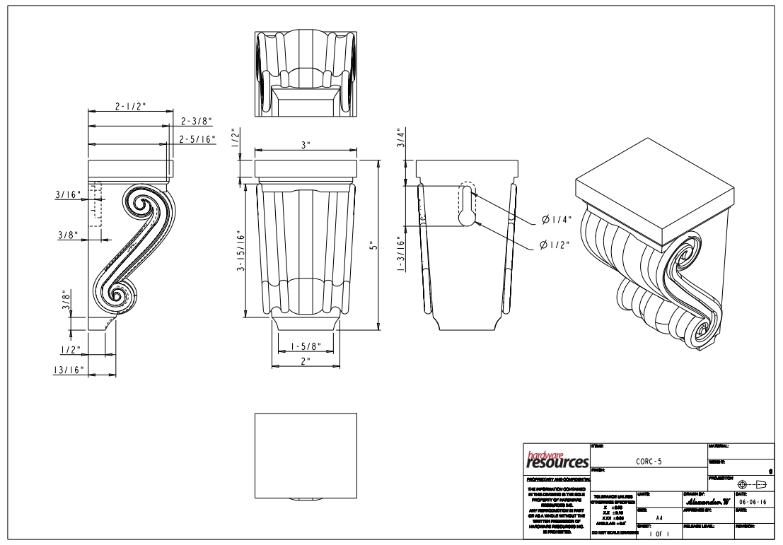 Wooden Scrolled Corbel | 3" Wide & 5" Tall