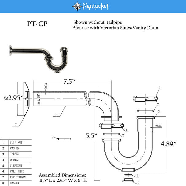 Chrome P-Trap for Bathroom and Utility Drains