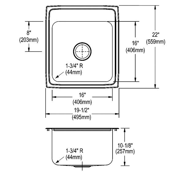 Elkay Lustertone Classic Stainless Steel 19-1/2" x 22" x 10-1/8", Single Bowl Drop-in Sink