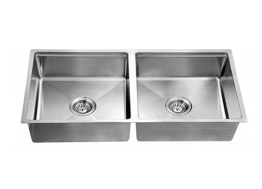 Extra Large 44" Workstation Equal Double Bowl Kitchen Sink with Small Radius Corners